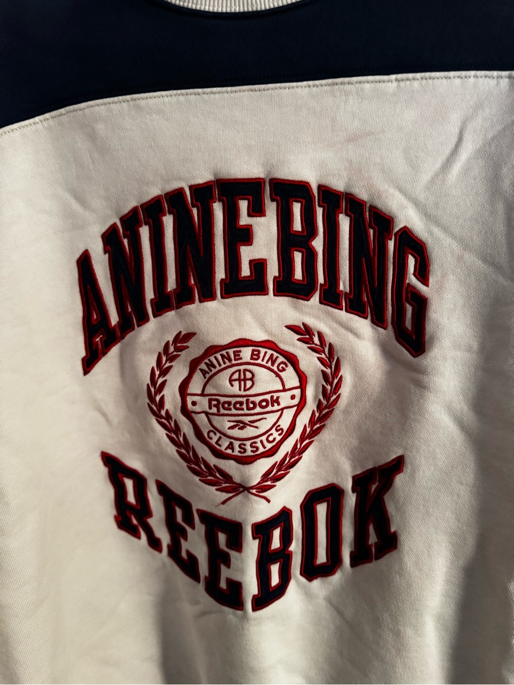Anine Bing x Reebok White Navy Red Logo Crewneck Sweatshirt - Picture 2 of 8